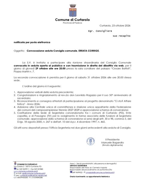 Affiche de Convocazione seduta Consiglio comunale