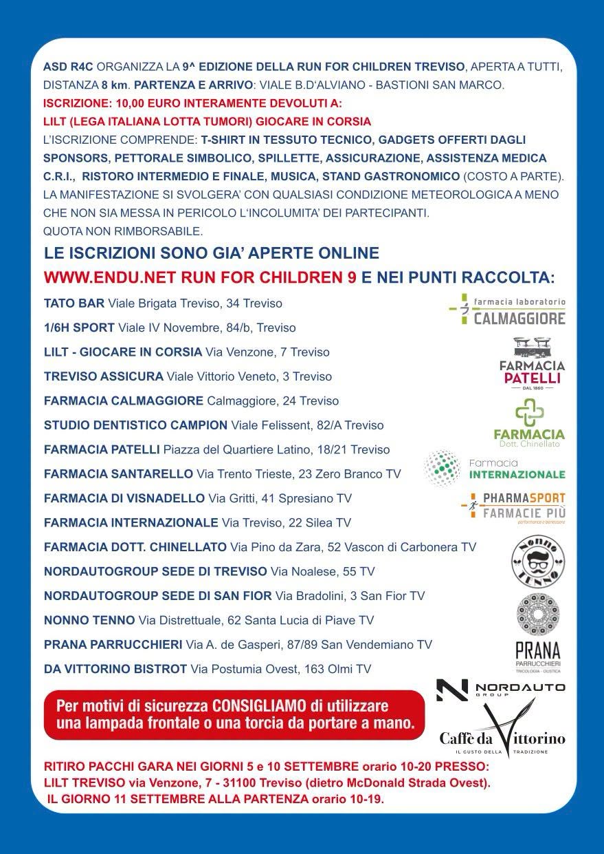Affiche de 9^ EDIZIONE DELLA RUN FOR CHILDREN TREVISO