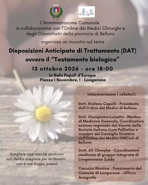 Locandina di Disposizioni Anticipate di Trattamento (DAT) ovvero il "Testamento biologico"