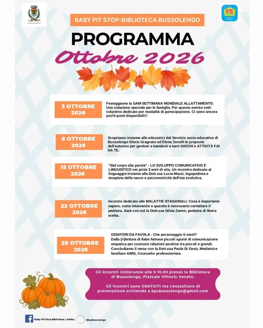 Locandina di Baby Pit Stop - Programma Ottobre 2026