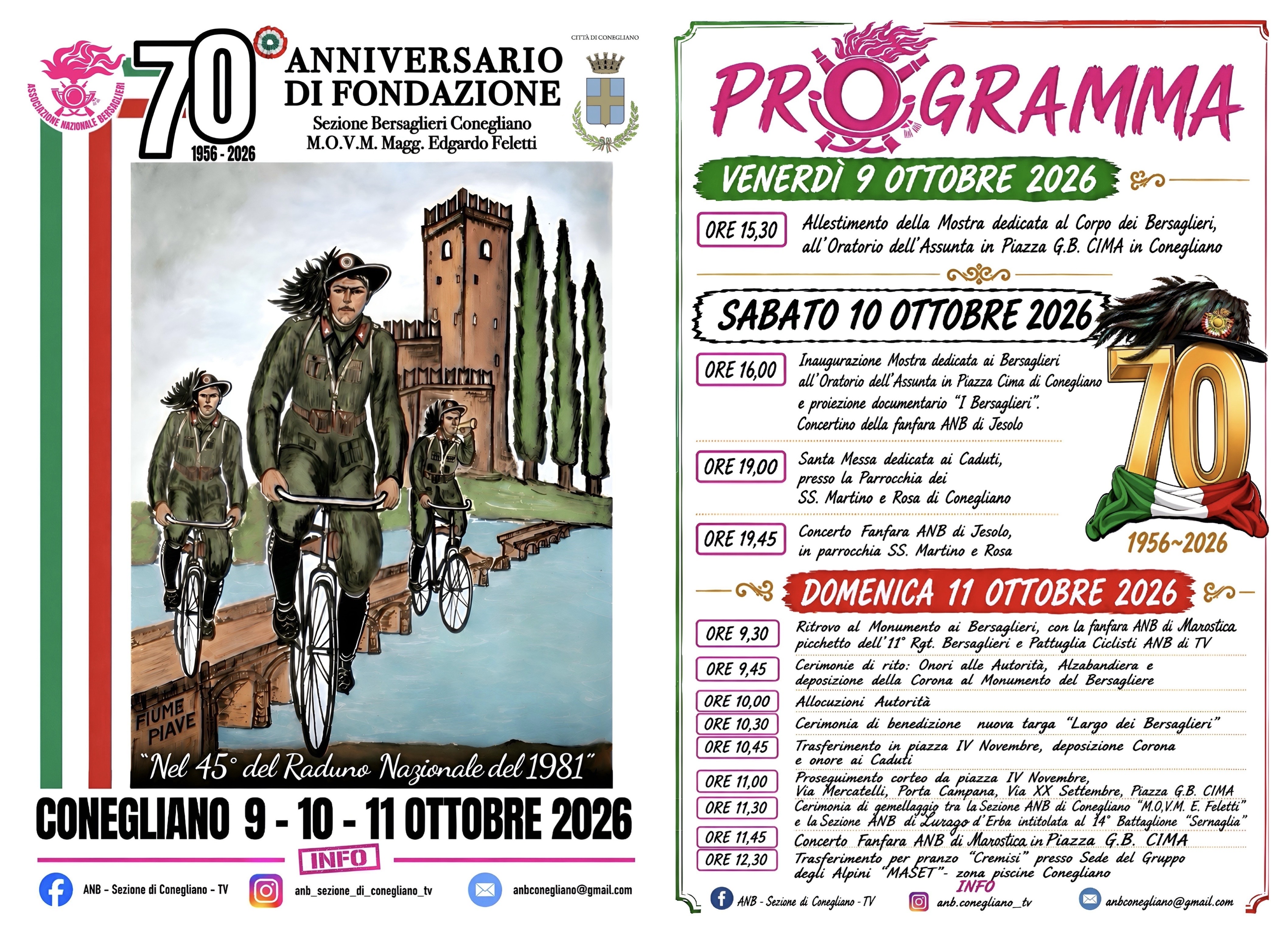Plakat von 70° Anniversario dell'Associazione Nazionale Bersaglieri 'Edgardo Feletti'